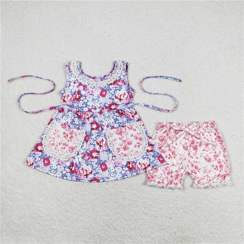 Match Baby Girls Purple Flowers Pockets Sibling Sister Dresses Clothes Sets