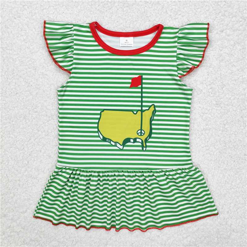 Match Children Red Flag Map Golf Course Green Striped Fly Sleeve Top D 3.26