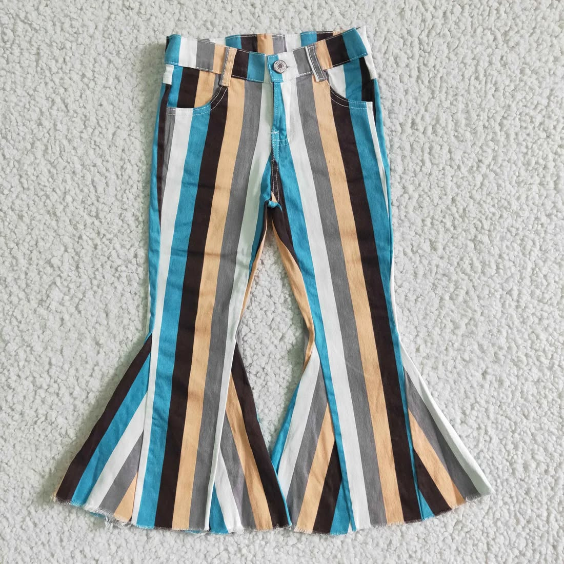 Match 9 Colors Stripes Denim Bell Bottom Jeans Girls Pants Sisters Wear D 6.17