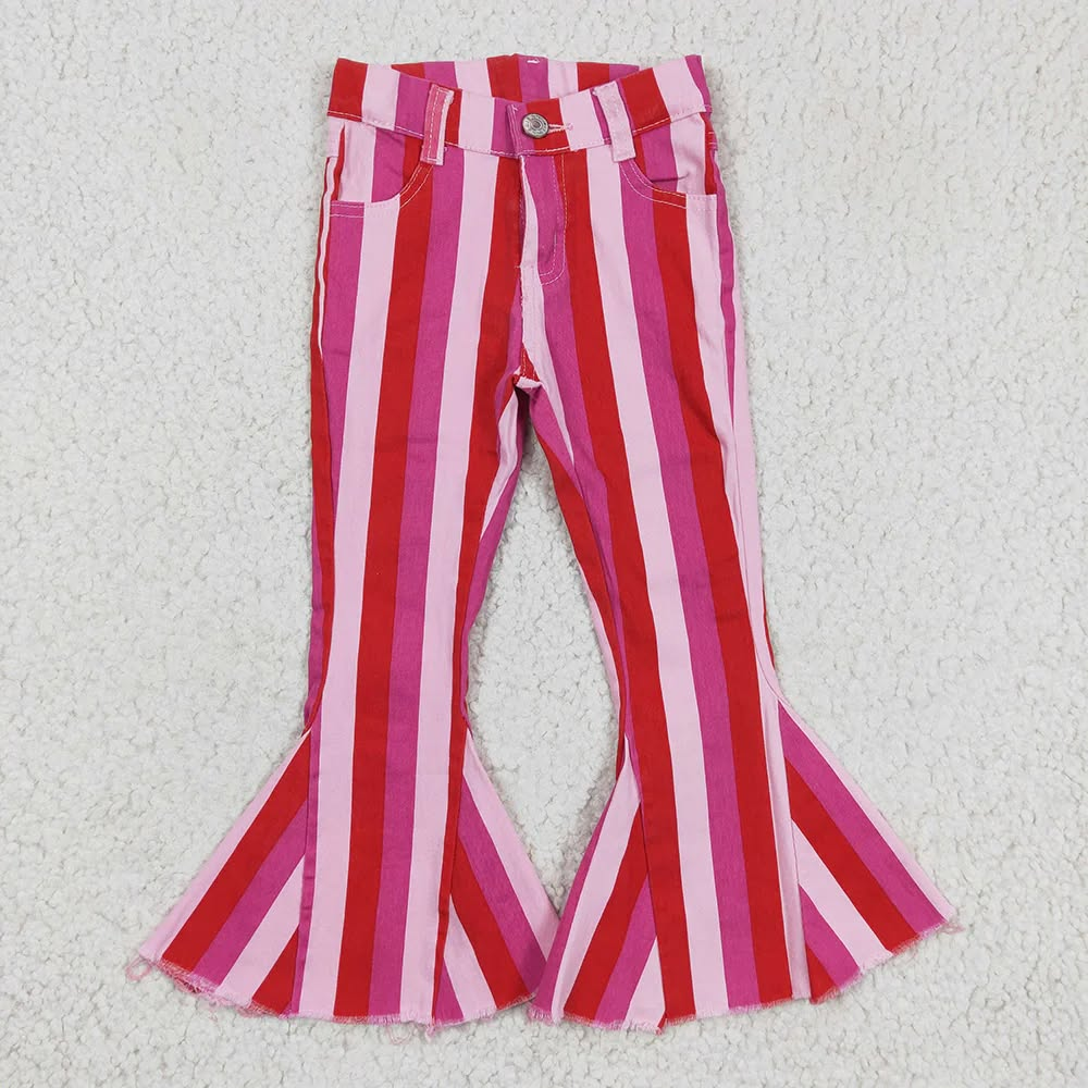 Match 9 Colors Stripes Denim Bell Bottom Jeans Girls Pants Sisters Wear D 6.17