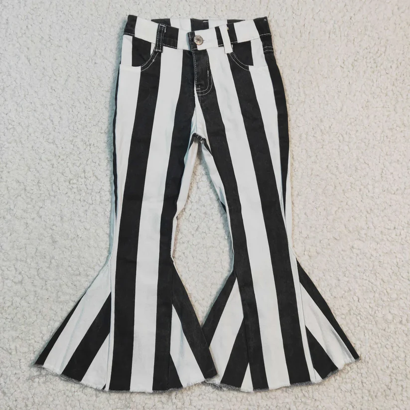 Sibling Baby Girls Colorful Stripes Bell Bottom Denim Jeans Pants D 927