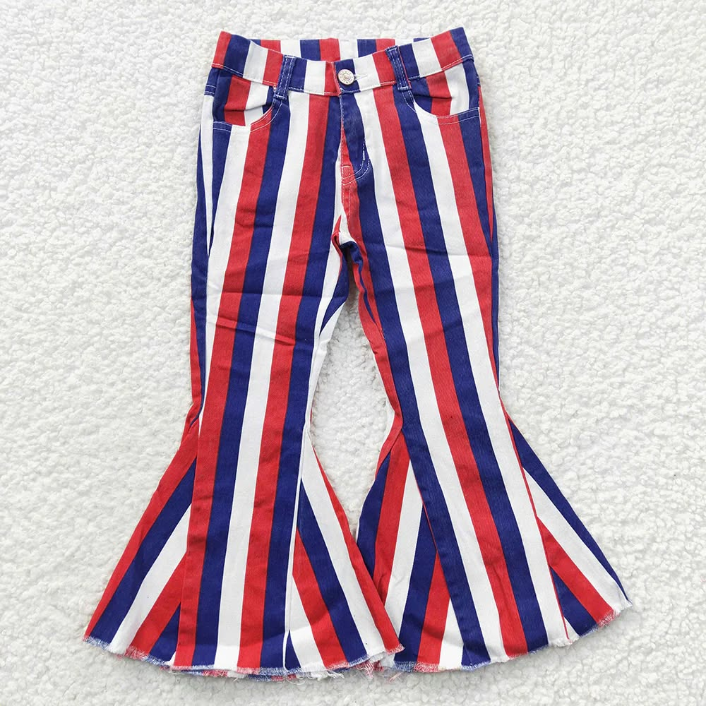 Match 9 Colors Stripes Denim Bell Bottom Jeans Girls Pants Sisters Wear D 6.17