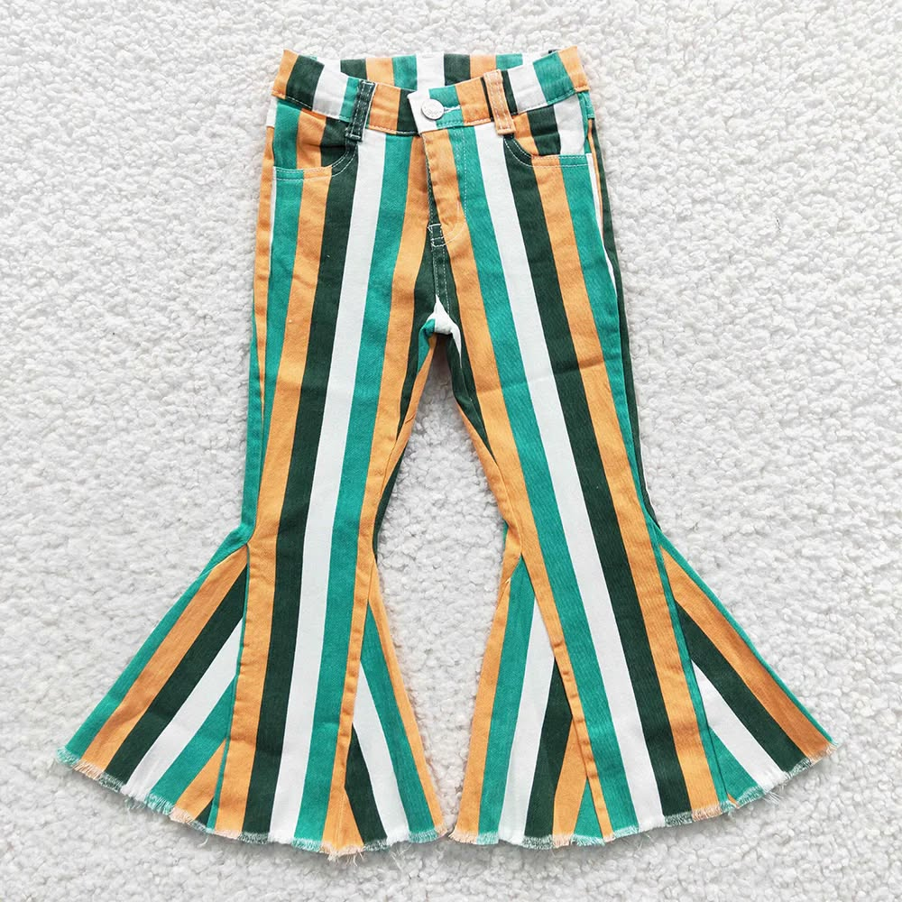 Match 9 Colors Stripes Denim Bell Bottom Jeans Girls Pants Sisters Wear D 6.17