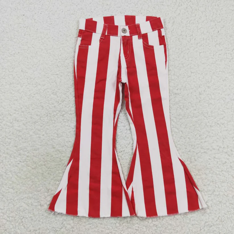 Sibling Baby Girls Colorful Stripes Bell Bottom Denim Jeans Pants D 927