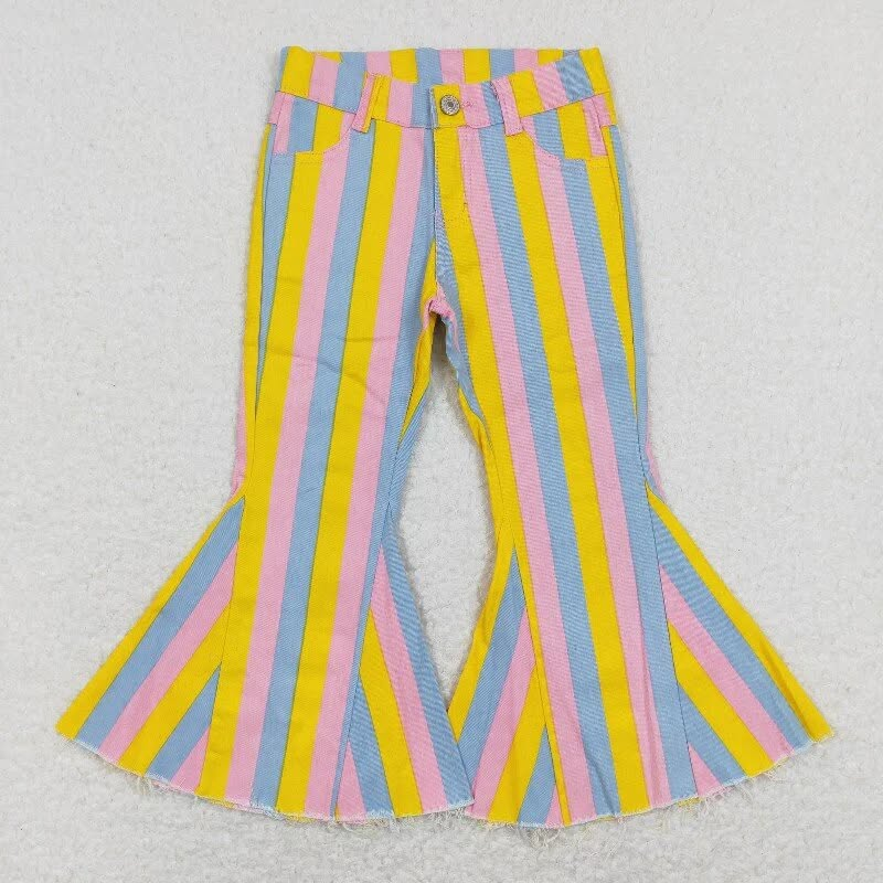 Match 9 Colors Stripes Denim Bell Bottom Jeans Girls Pants Sisters Wear D 6.17