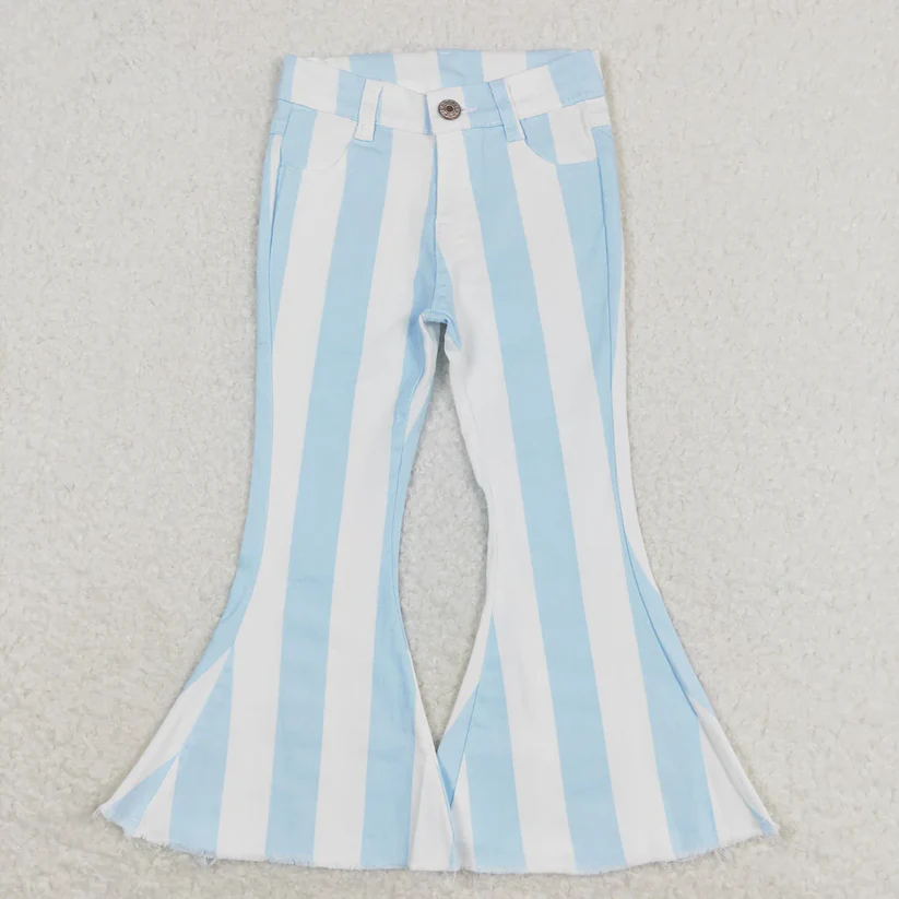 Sibling Baby Girls Colorful Stripes Bell Bottom Denim Jeans Pants D 927