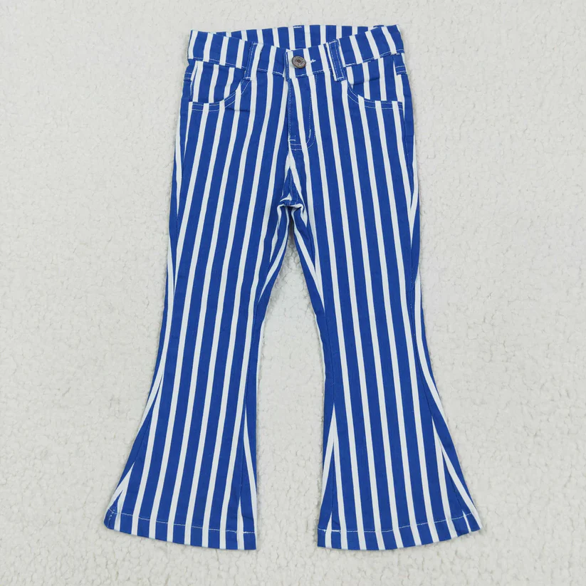 Sibling Baby Girls Colorful Stripes Bell Bottom Denim Jeans Pants D 927
