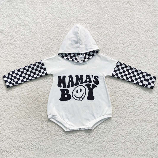 LR0540 mama's boy smiling face black and white plaid hooded long-sleeved jumpsuit