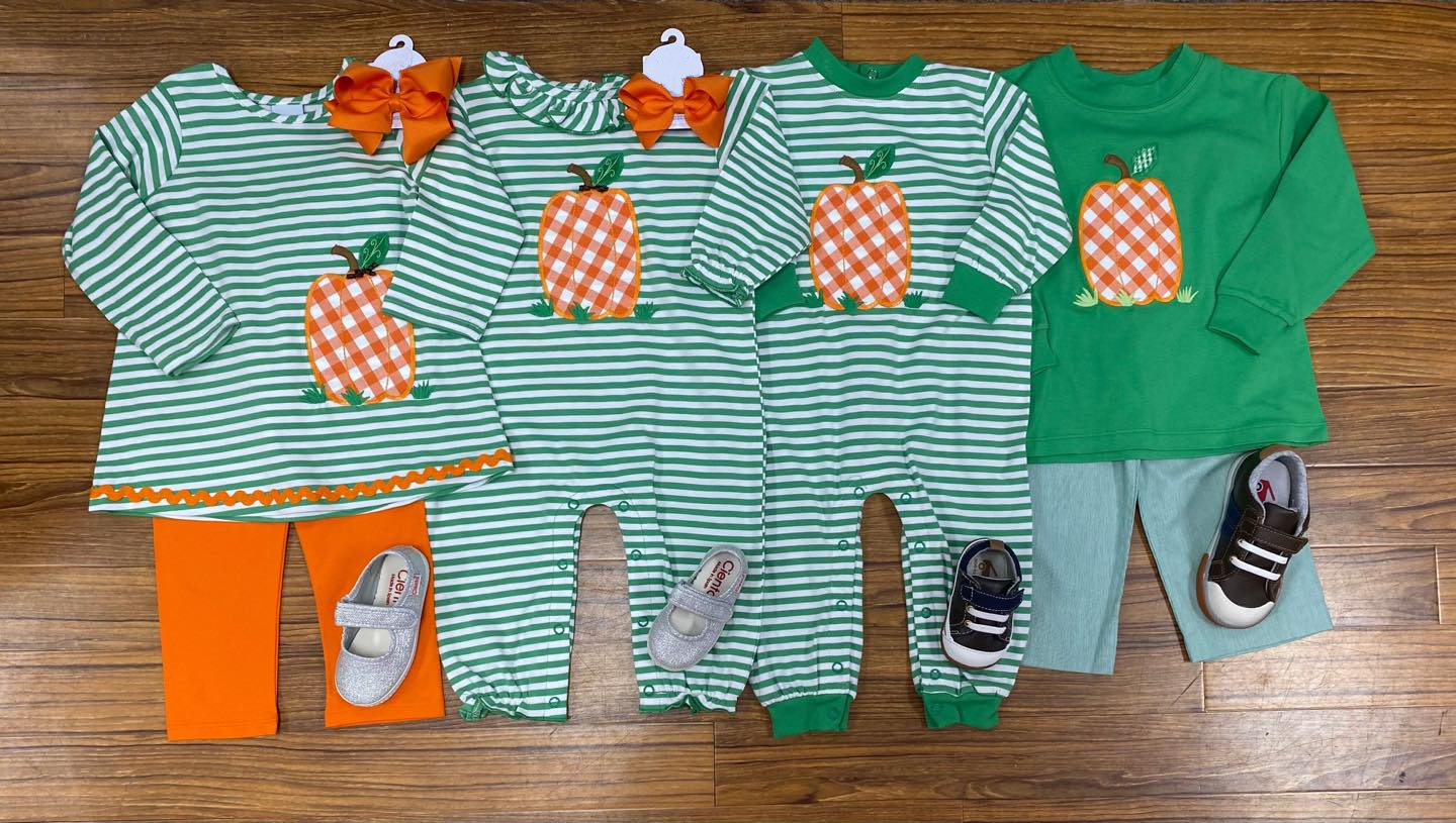 GLP1171 Plaid Pumpkin Green Striped Long Sleeve Orange Pants Suit