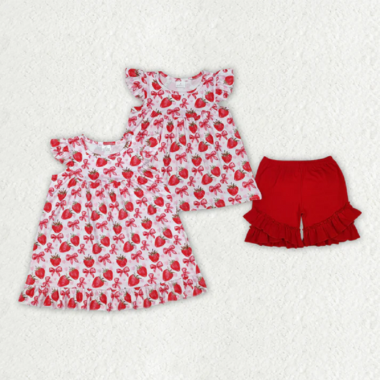 Match Baby Girls Red Strawberry Bows Dresses Outfits D 3.14