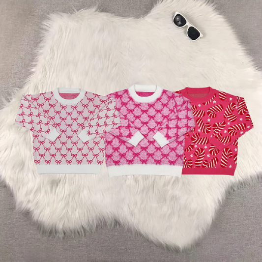 Sibling baby girl cardigan christmas sweater red christmas clothes sweater D 6.25