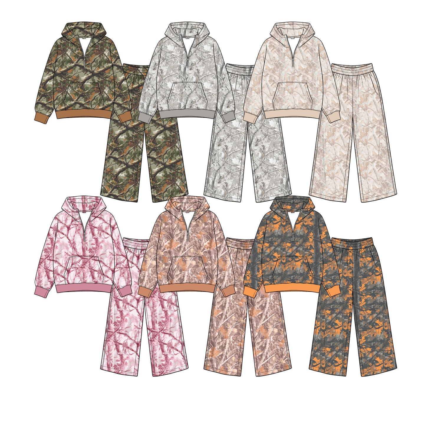 Pre order zipper camo hoodie pants set girls outfit kids clothing