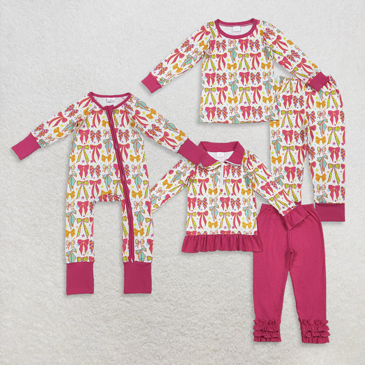 Sibling Baby Girls Colorful Bows Stars Pullovers Pants Pajamas Clothes Sets Rompers  D 908