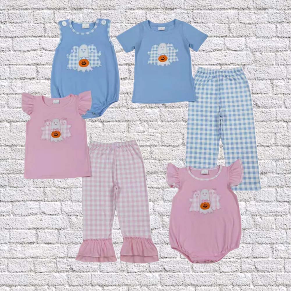 Sibling Baby Boys Girls Embroidery Ghost Pumpkins Pants Halloween Clothes Sets Rompers  D 919