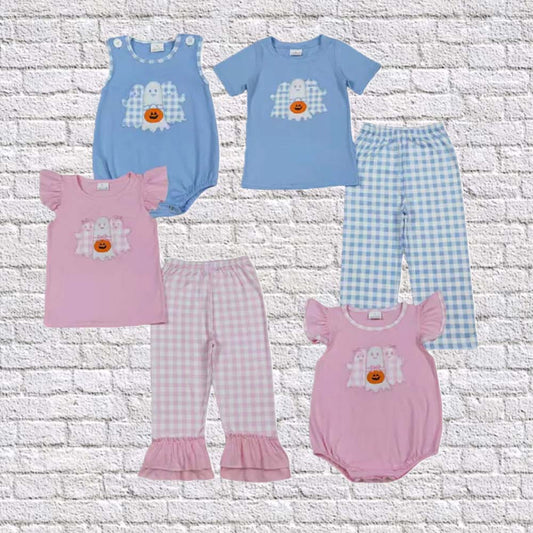 Sibling Baby Boys Girls Embroidery Ghost Pumpkins Pants Halloween Clothes Sets Rompers D 919