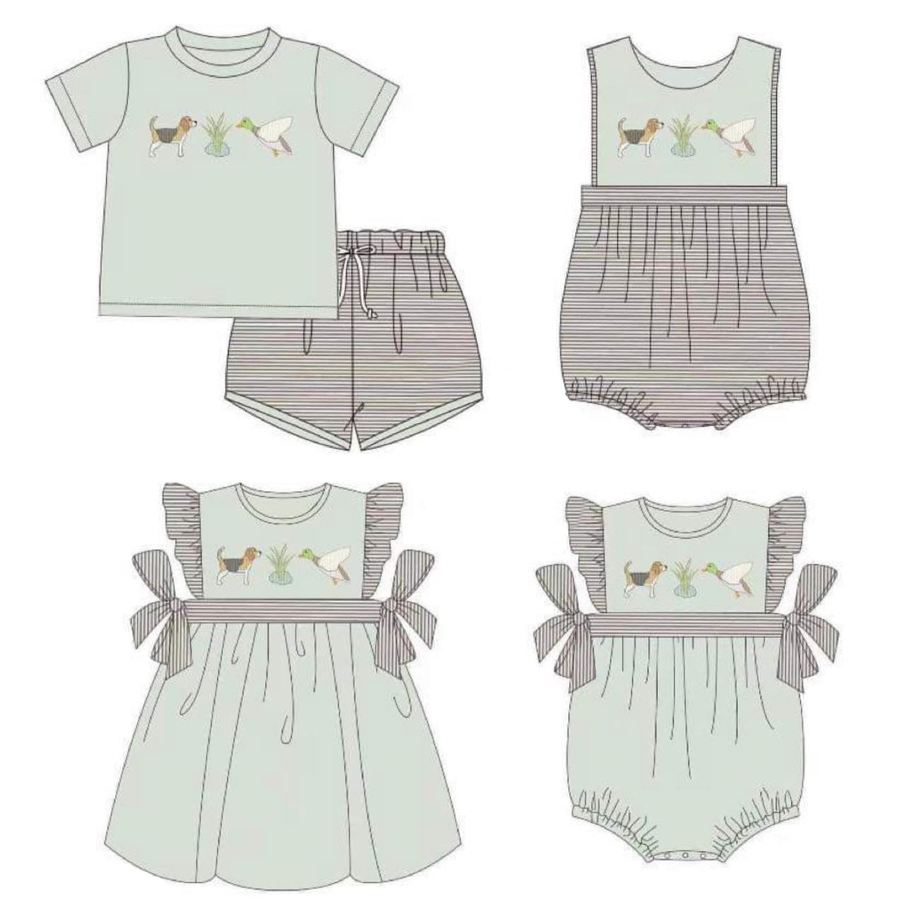 BSSO0980 Puppy duck teal short sleeve striped shorts suit