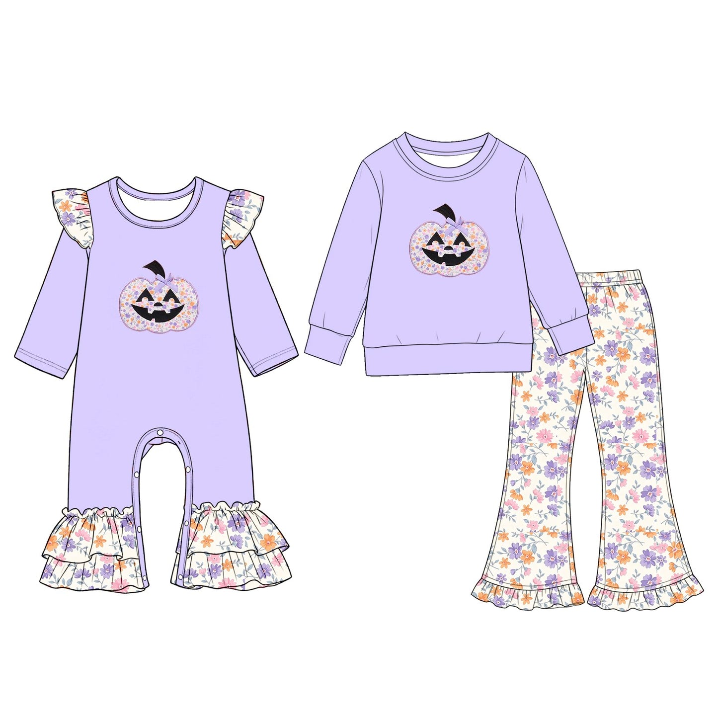 Pre order halloween pumpkin sibling girl clothing