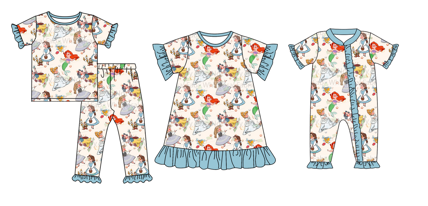 GSD1291 Cartoon Blue Lace Short Sleeve Dress