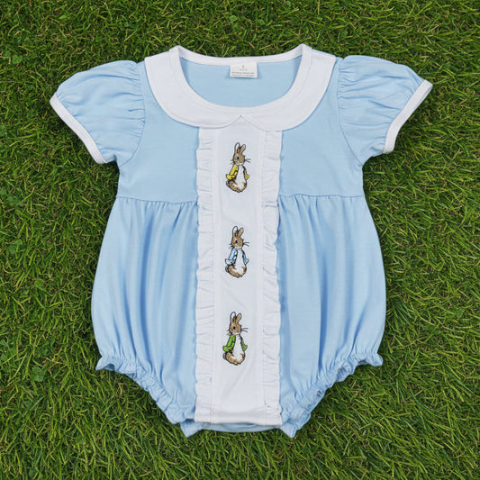 blue peter rabbit embroidery baby girl easter bubble