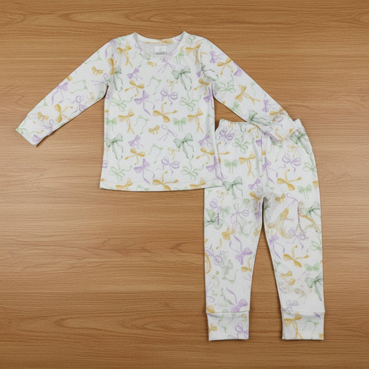 long sleeve mardi gras coquette girl pajama set