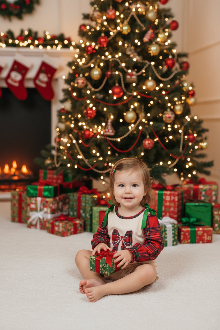 LR3163 Christmas plaid coquette print girl romper
