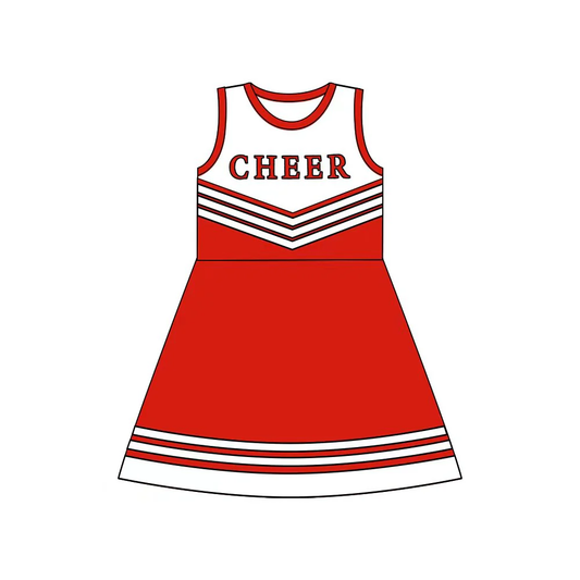 Custom Baby Girls Red Cheer Team Knee Length Dresses D 8.13