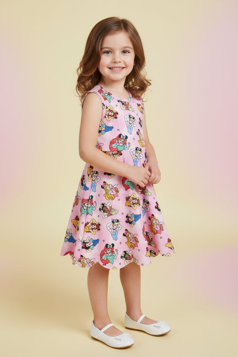 pink cartoon princess scallop athletic dress