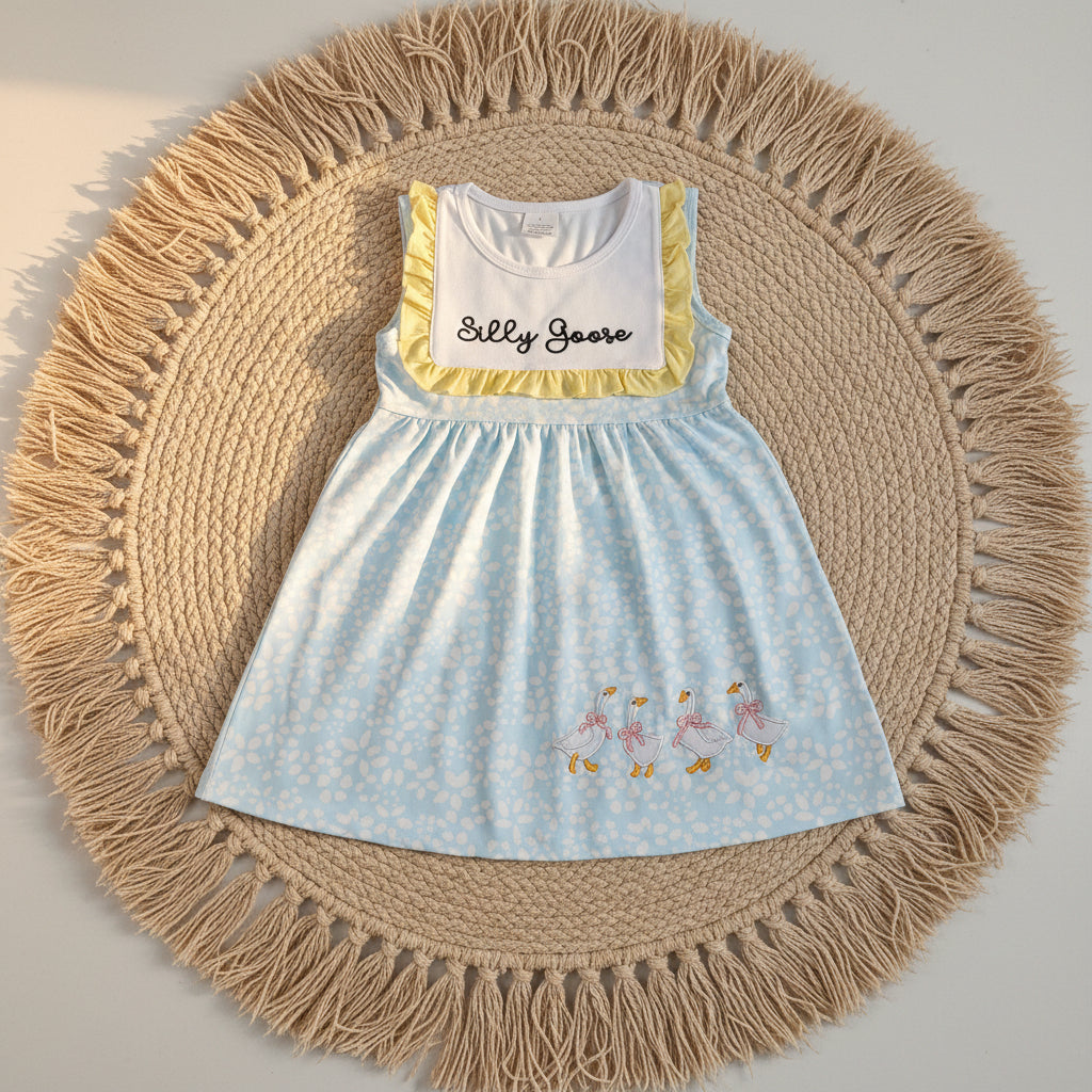 sleeveless silly goose embroidery dress