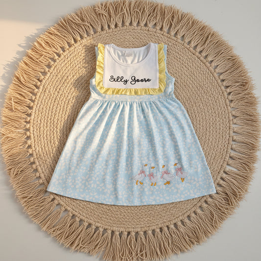 sleeveless silly goose embroidery dress