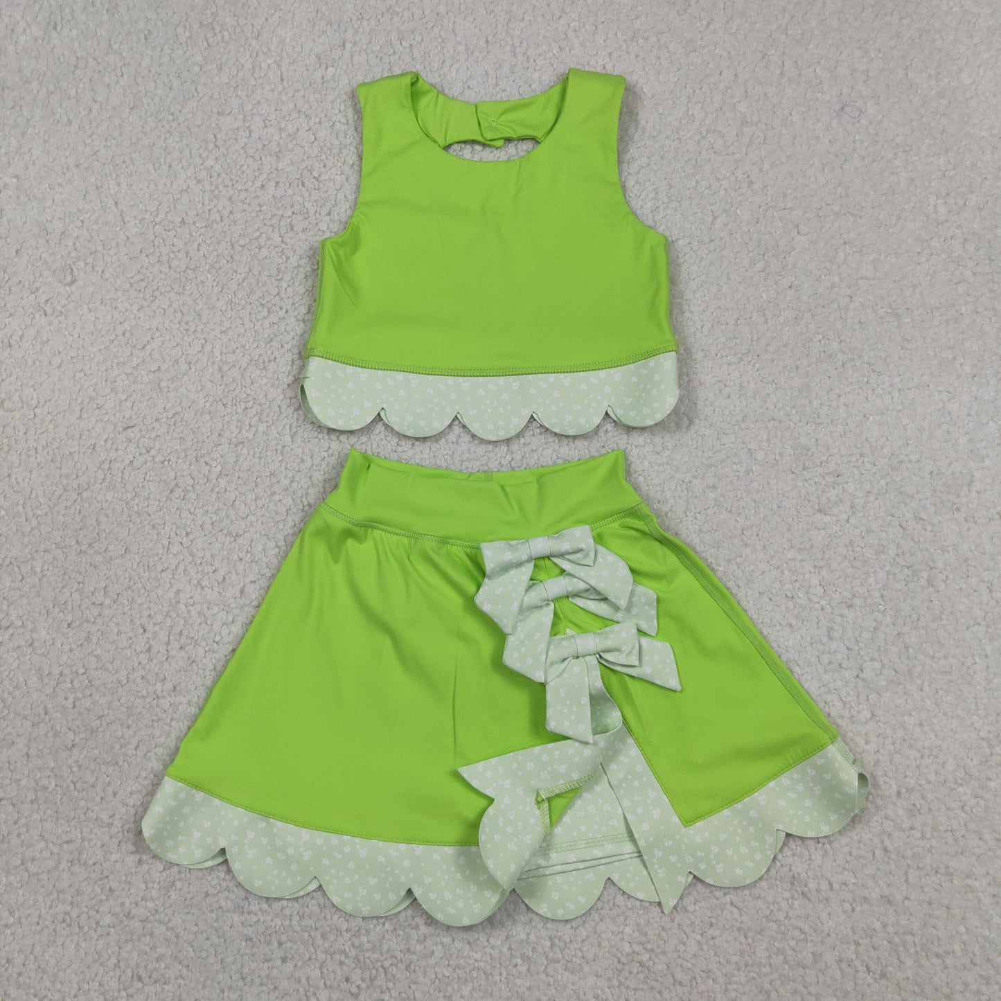 fluorescent green athletic scallop skort set