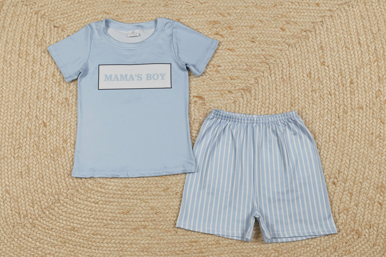 blue mama's boy shorts set kids clothing