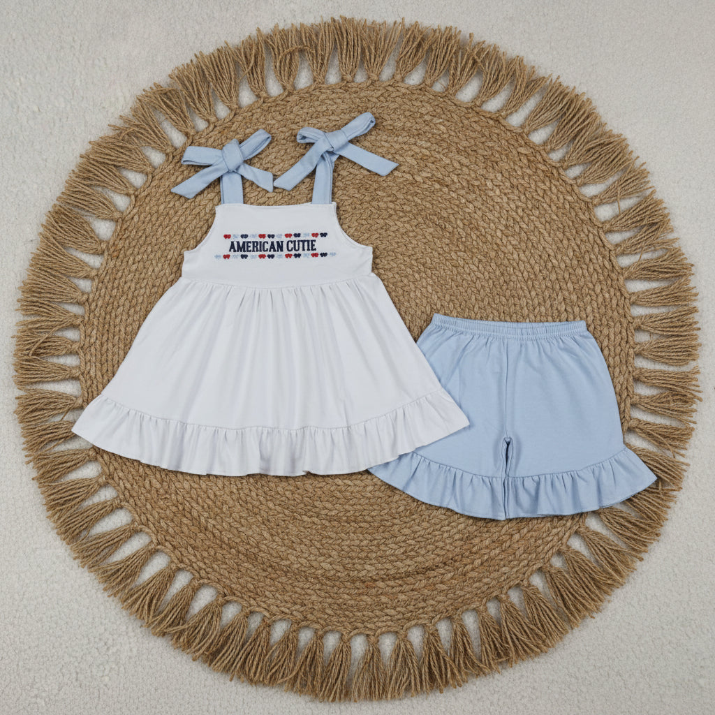 american cutie embroidery shorts set 4th of july girl clothes