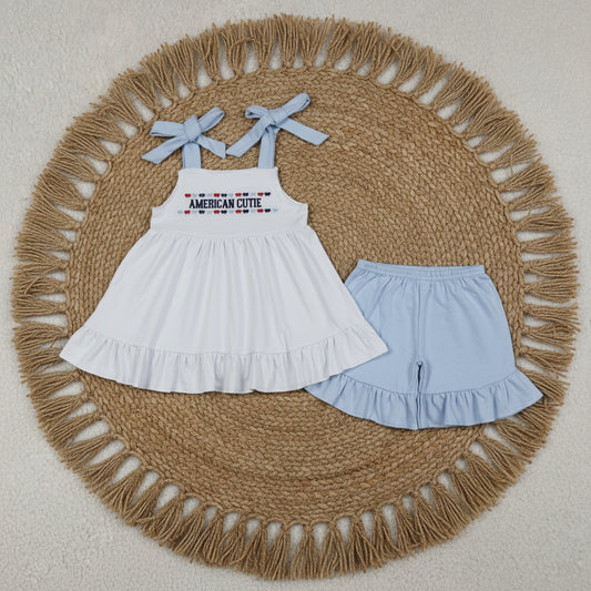 american cutie embroidery shorts set 4th of july girl clothes