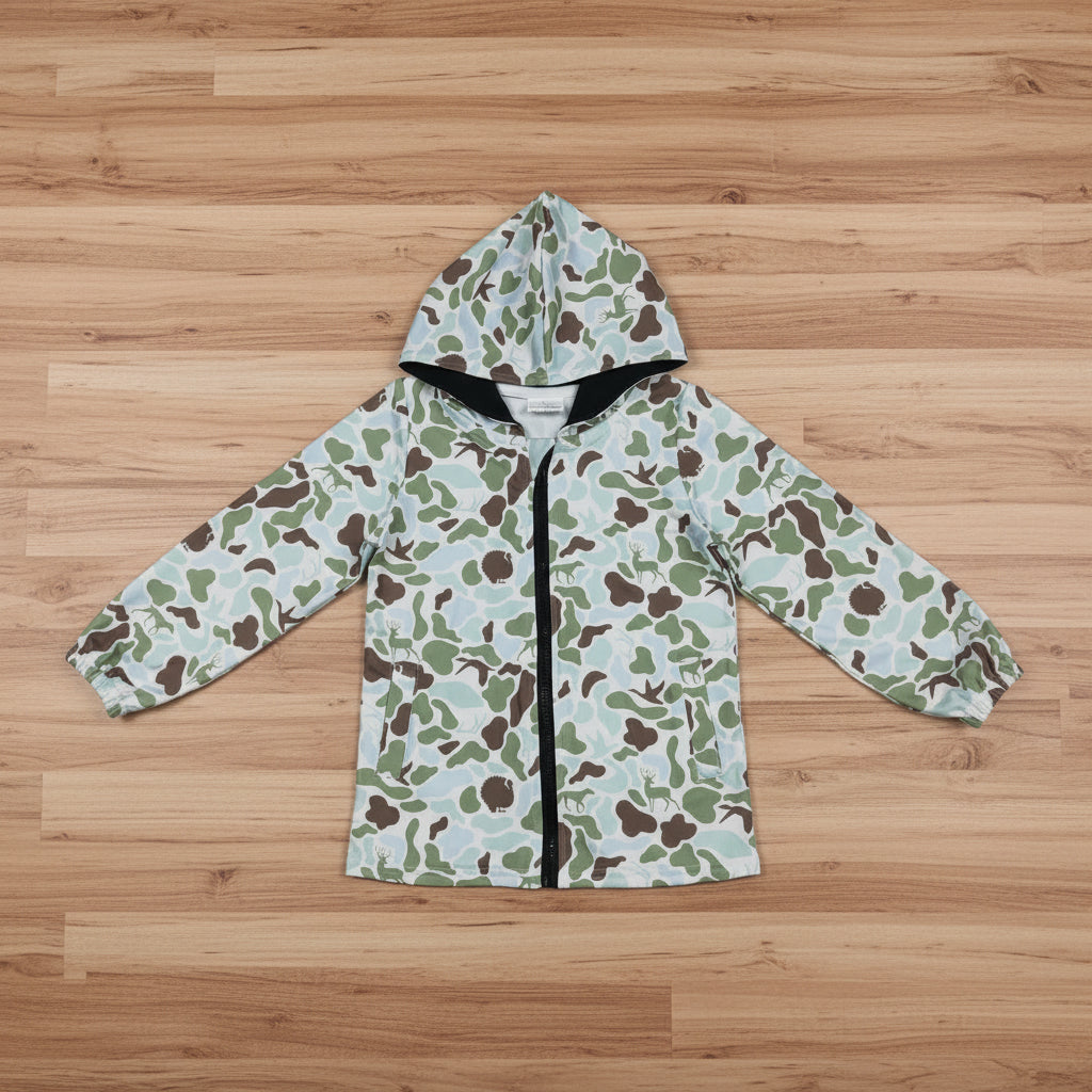 hunting camo full zip hooded jacket