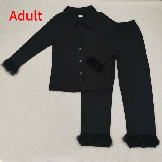 GLP1264 Adult women's plush edge black long-sleeved trousers pajama set
