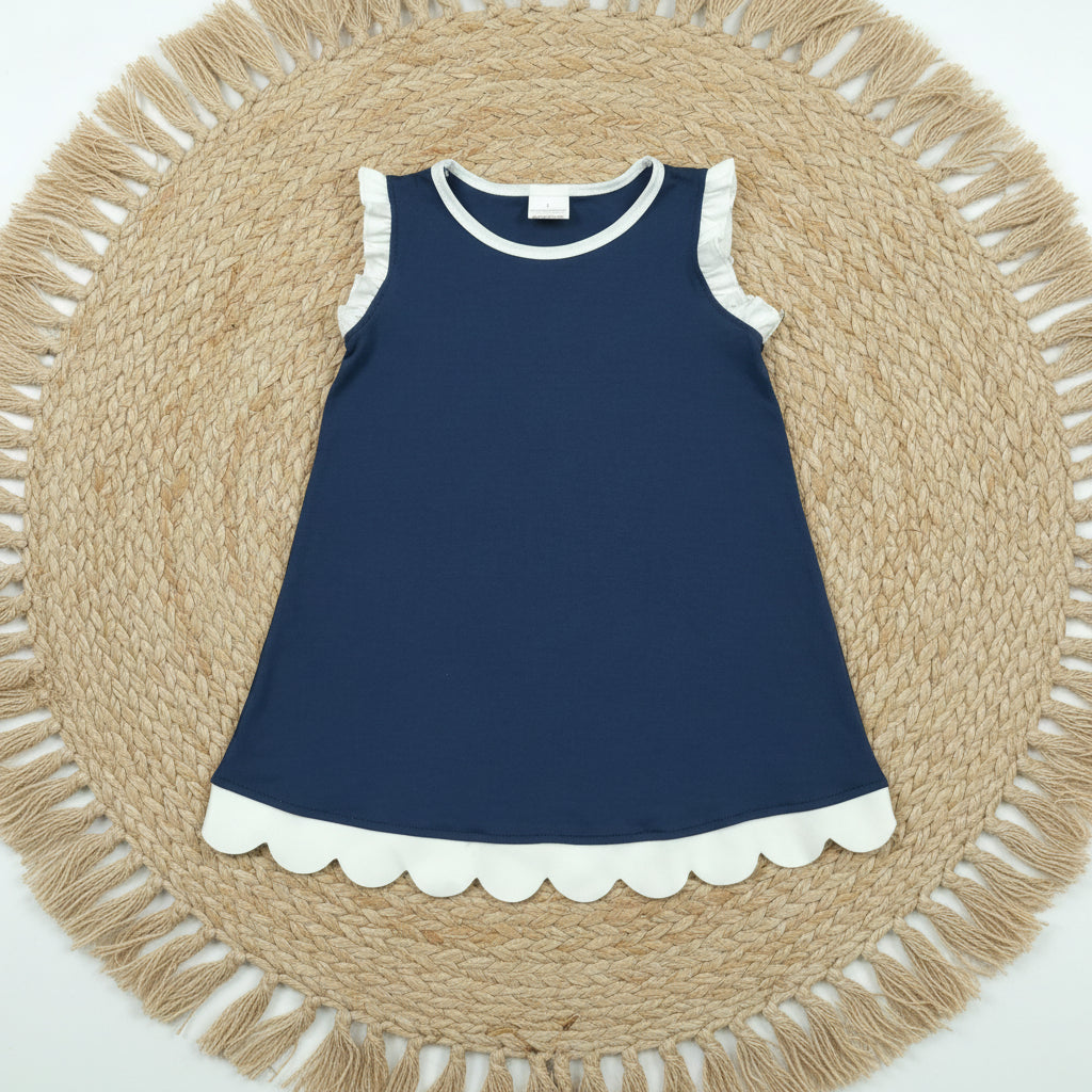 solid navy blue scallop dress