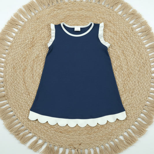 solid navy blue scallop dress
