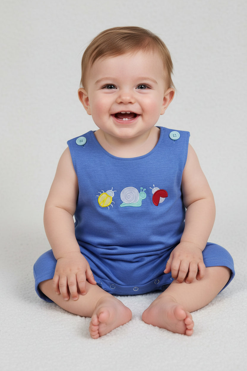 SR4036 blue critter crawlers embroidery tank romper