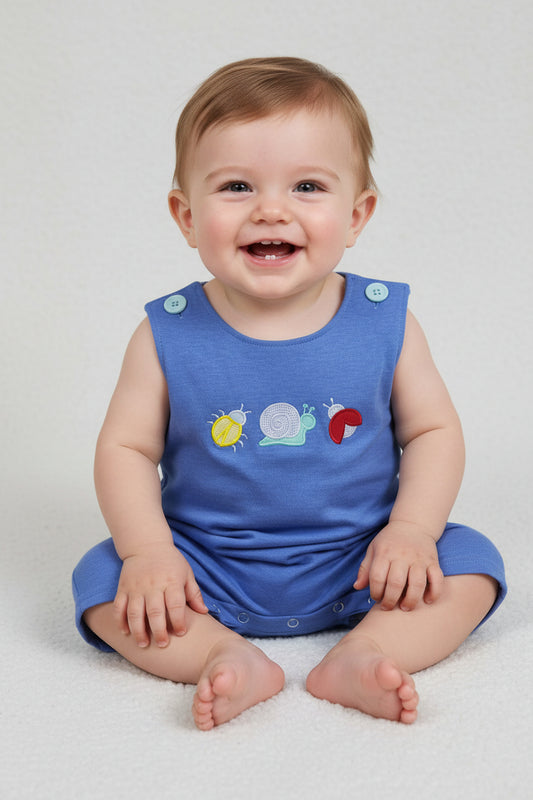 SR4036 blue critter crawlers embroidery tank romper