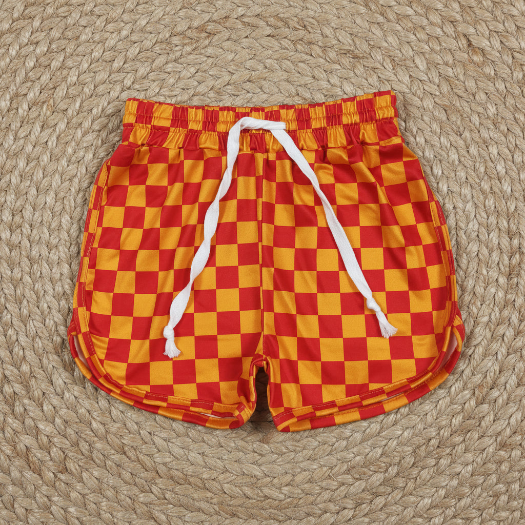 red orange checkered girl shorts