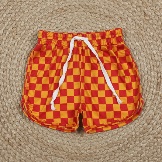 red orange checkered girl shorts