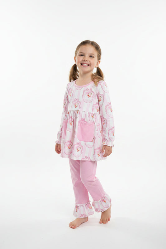 pink santa tunic ruffle pants set Christmas girls outfit