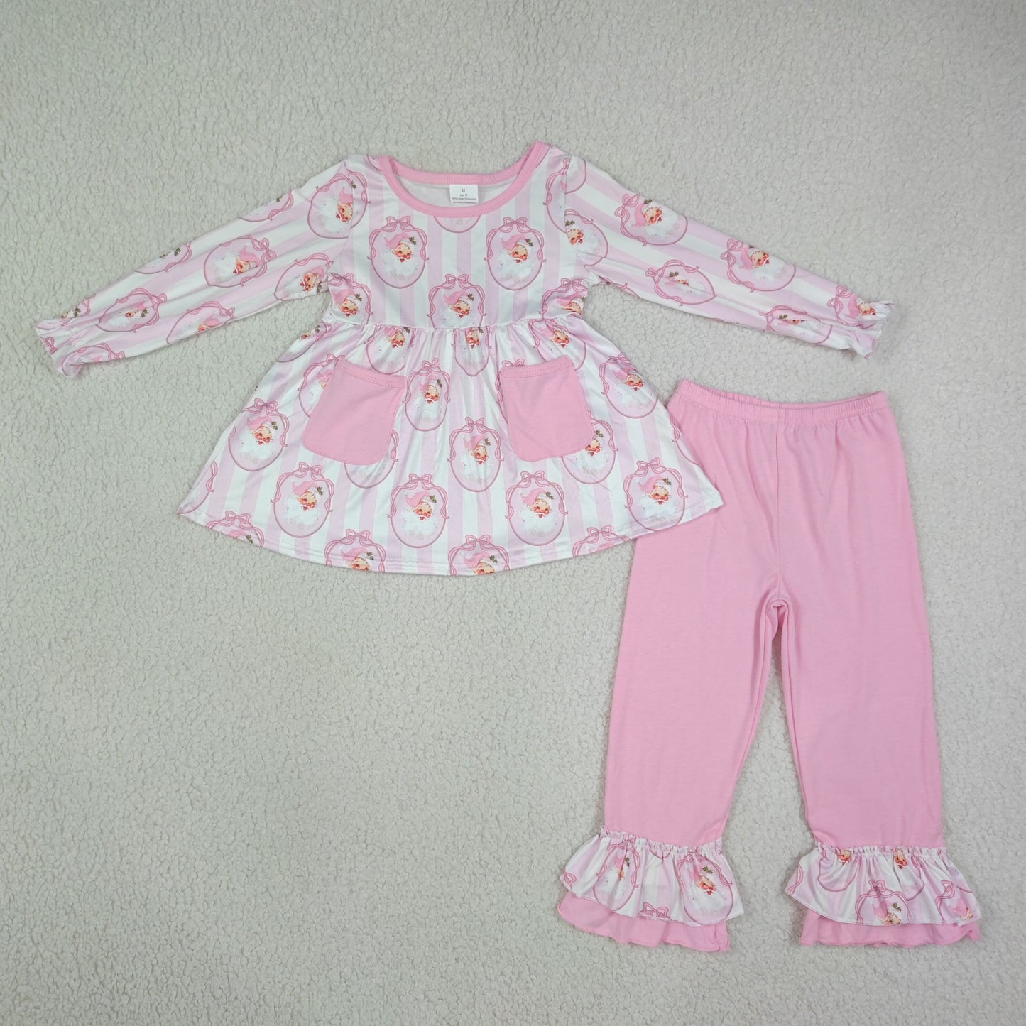 pink santa tunic ruffle pants set Christmas girls outfit