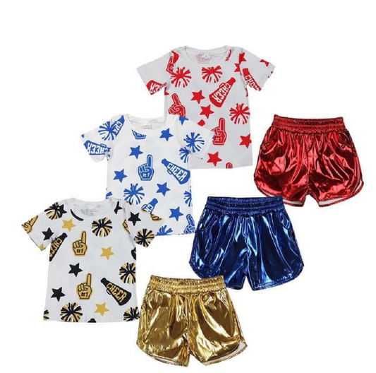 Match Colorful Baby Girls Cheer Team Tops Leather Shorts Clothes Sets D 4.7