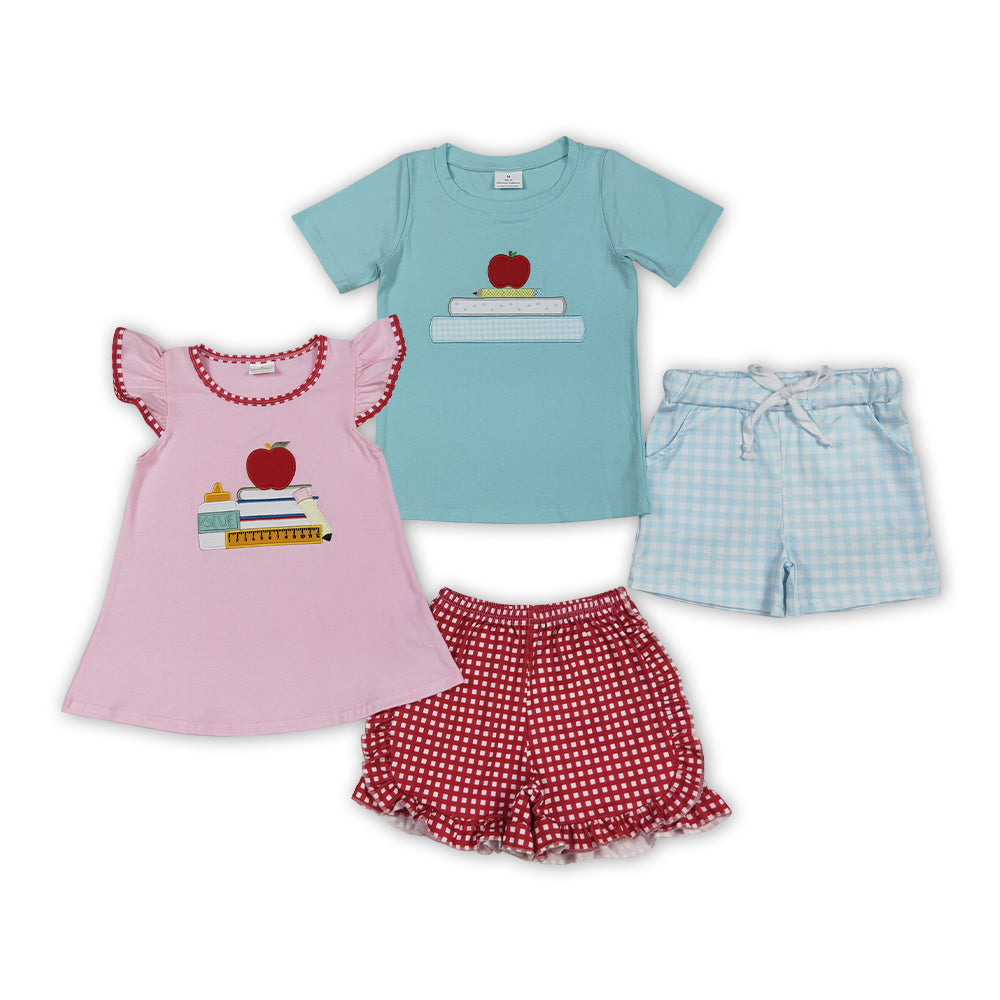 Sibling Back to School Embroidery Shorts Set