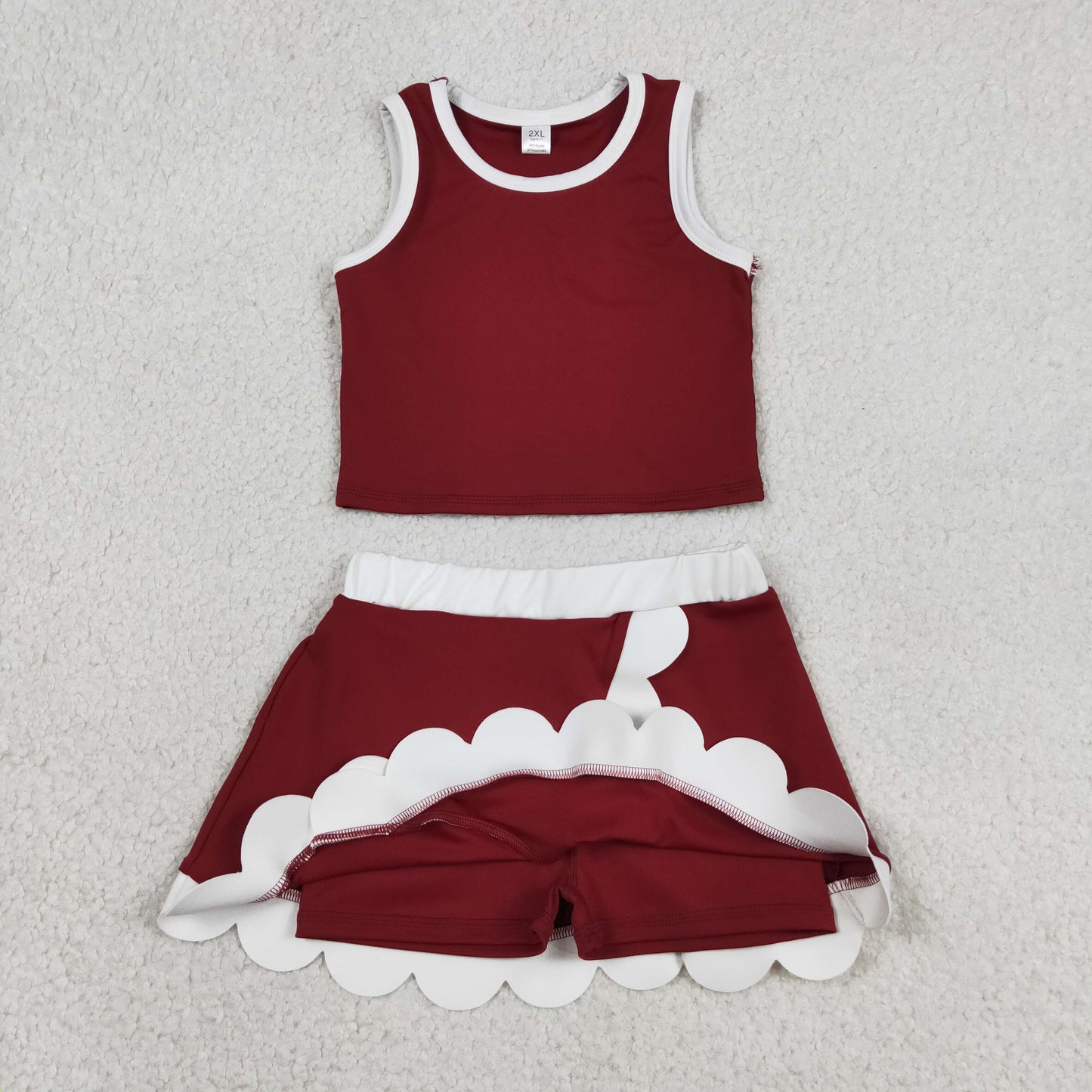 solid maroon white scallop athletic skort outfit girls clothes