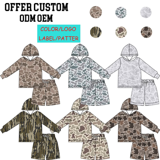 MOQ 5 one items TAT 6-8weeks 95%cotton 5%spandex custom blank camo sets