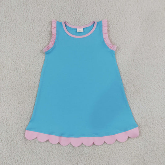 solid pink and blue scallop dress