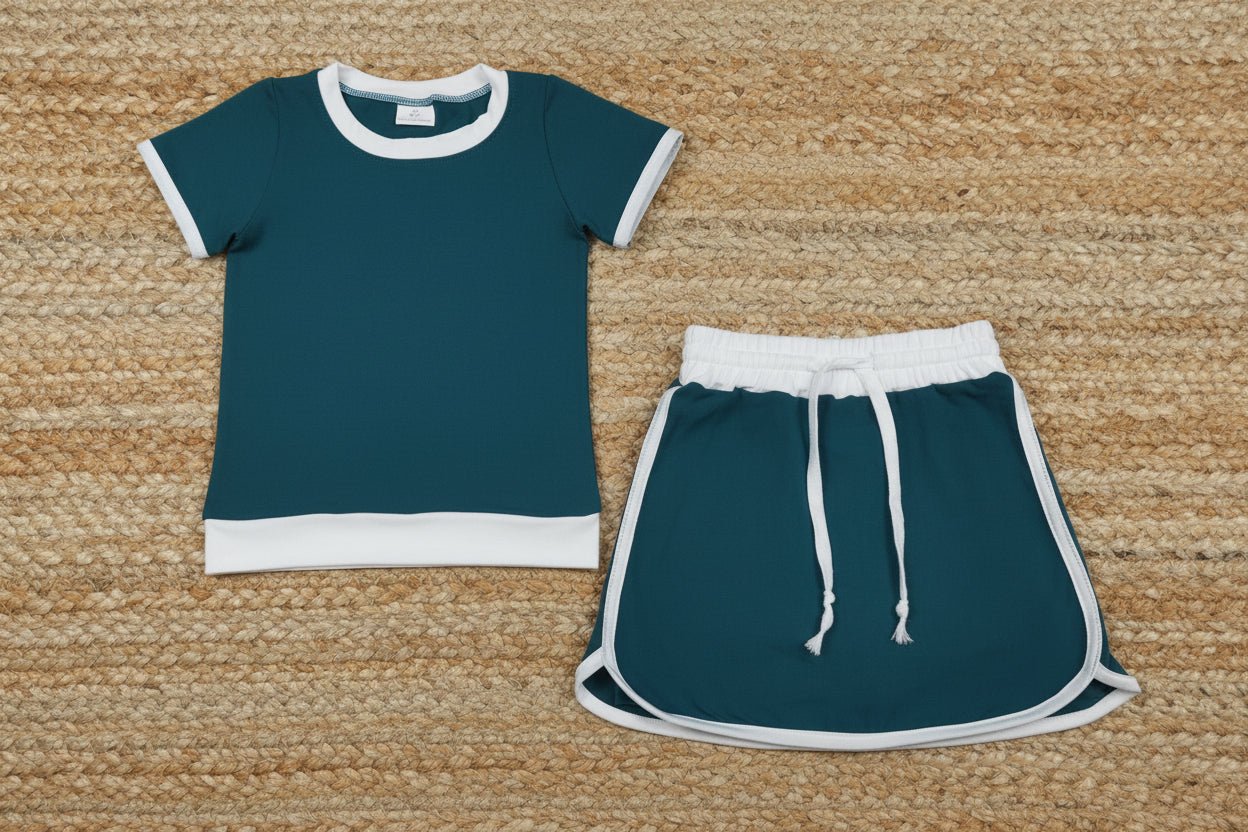 solid deep teal white skort set girls clothing