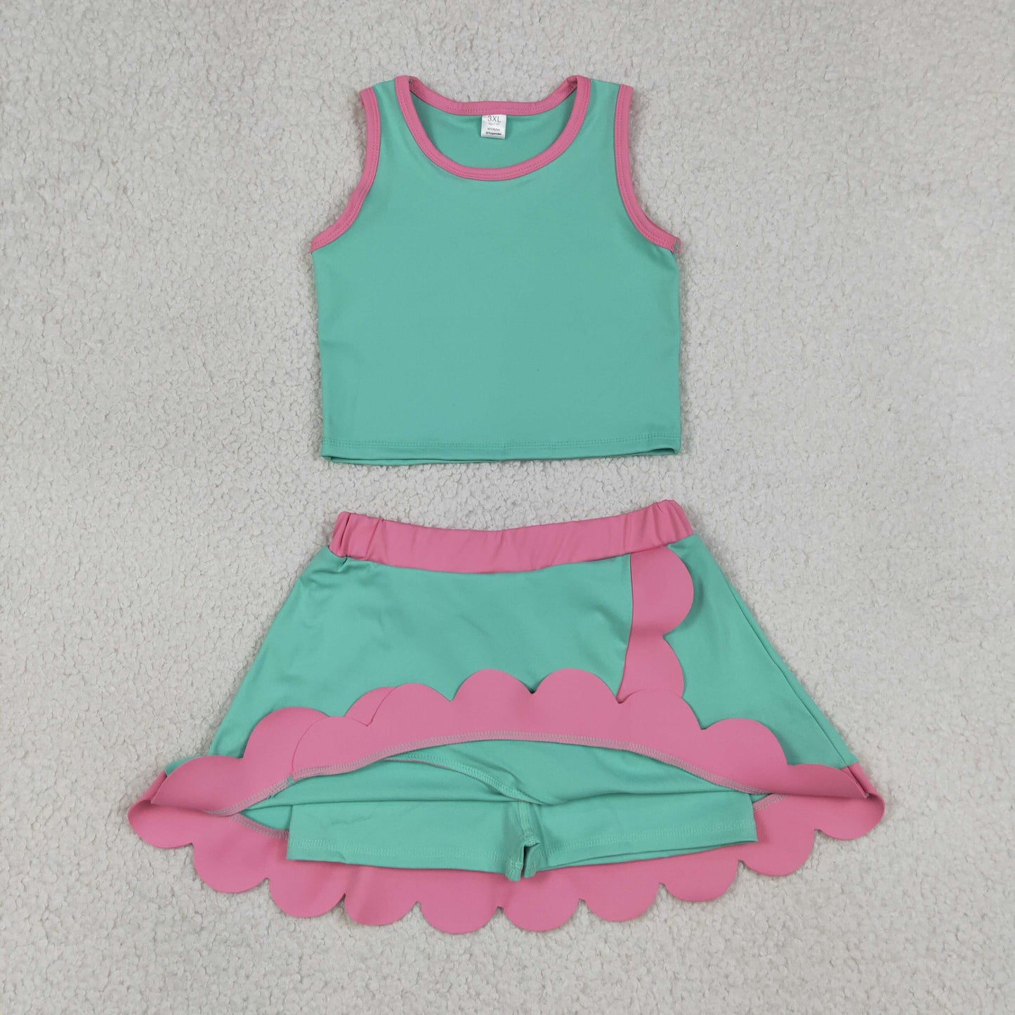 solid green pink scallop athletic skort outfit girls clothes